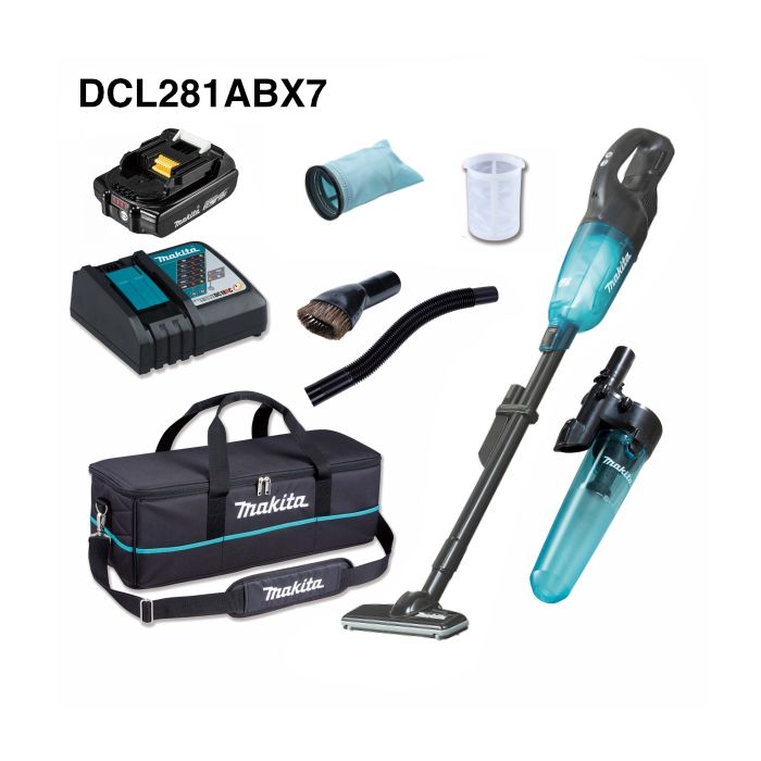 Makita 牧田 DCL281ABX7 充電式吸塵機套裝(鋰18V)(2.0AH電池連配件)(膠囊式)(無碳刷馬達)(按鈕開關)(黑色)