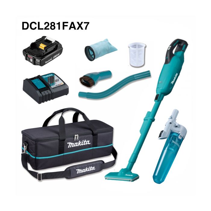 Makita 牧田 DCL281FAX7 充電式吸塵機套裝(鋰18V)(2.0AH電池連配件)(膠囊式)(無碳刷馬達)(按鈕開關)(Makita 牧田 藍色)