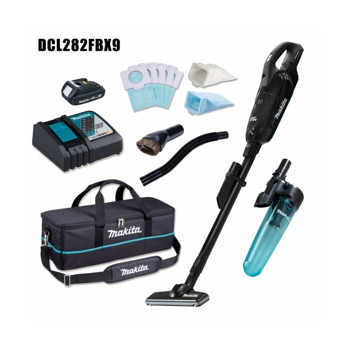 Makita 牧田 DCL282FBX9 充電式吸塵機套裝(鋰18V)(2.0AH電池連配件)(塵袋式)(無碳刷馬達)(按鈕開關)(黑色)