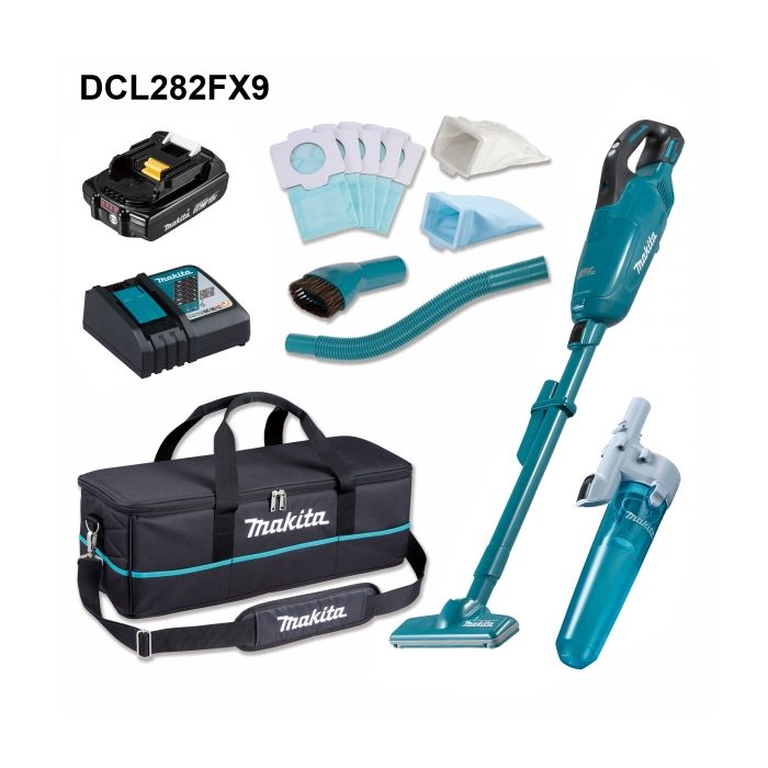 Makita 牧田 DCL282FX9 充電式吸塵機套裝(鋰18V)(2.0AH電池連配件)(塵袋式)(無碳刷馬達)(按鈕開關)(Makita 牧田 藍色)